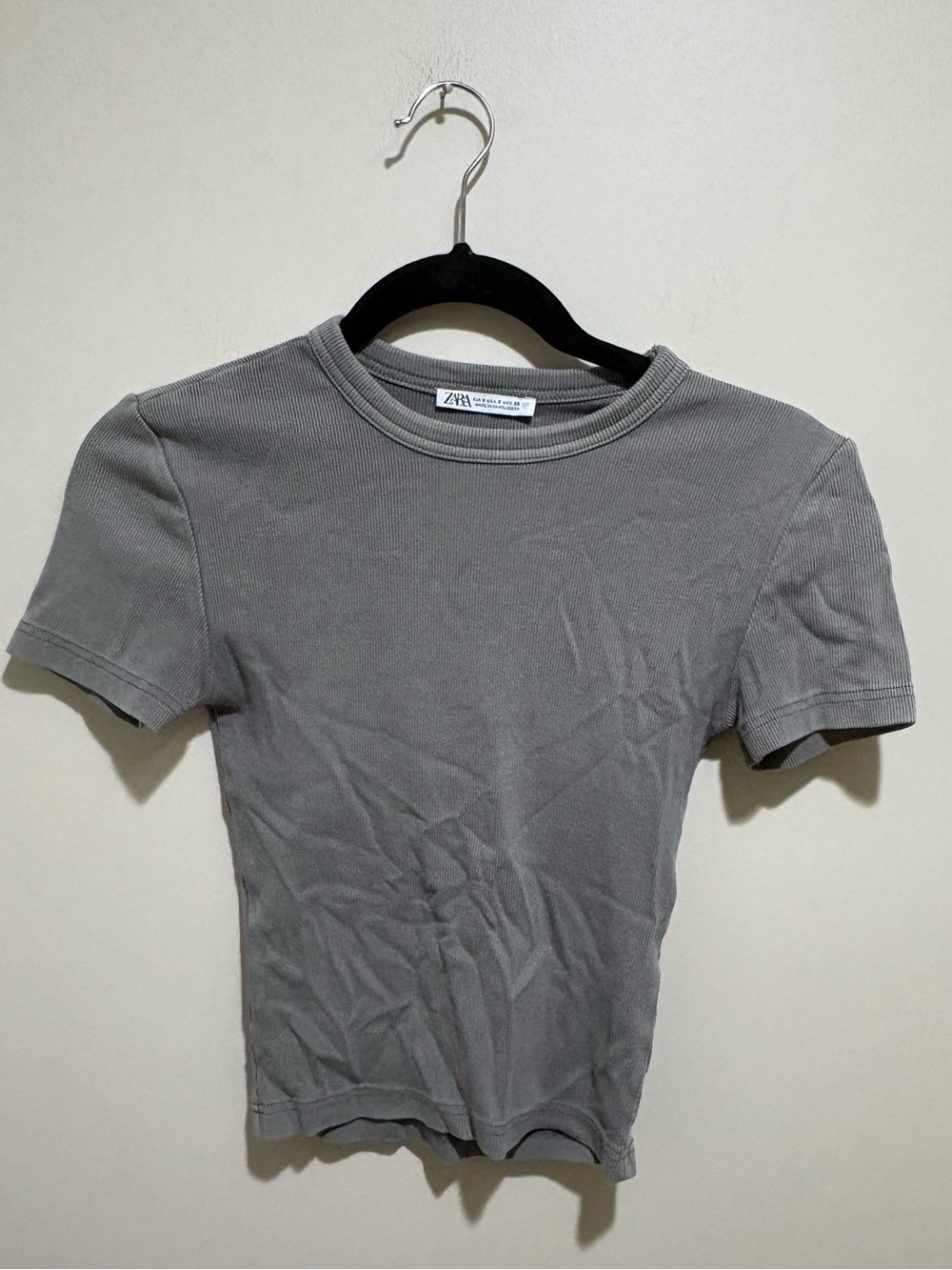 ZARA Gray Ribbed Short Sleeve Tee